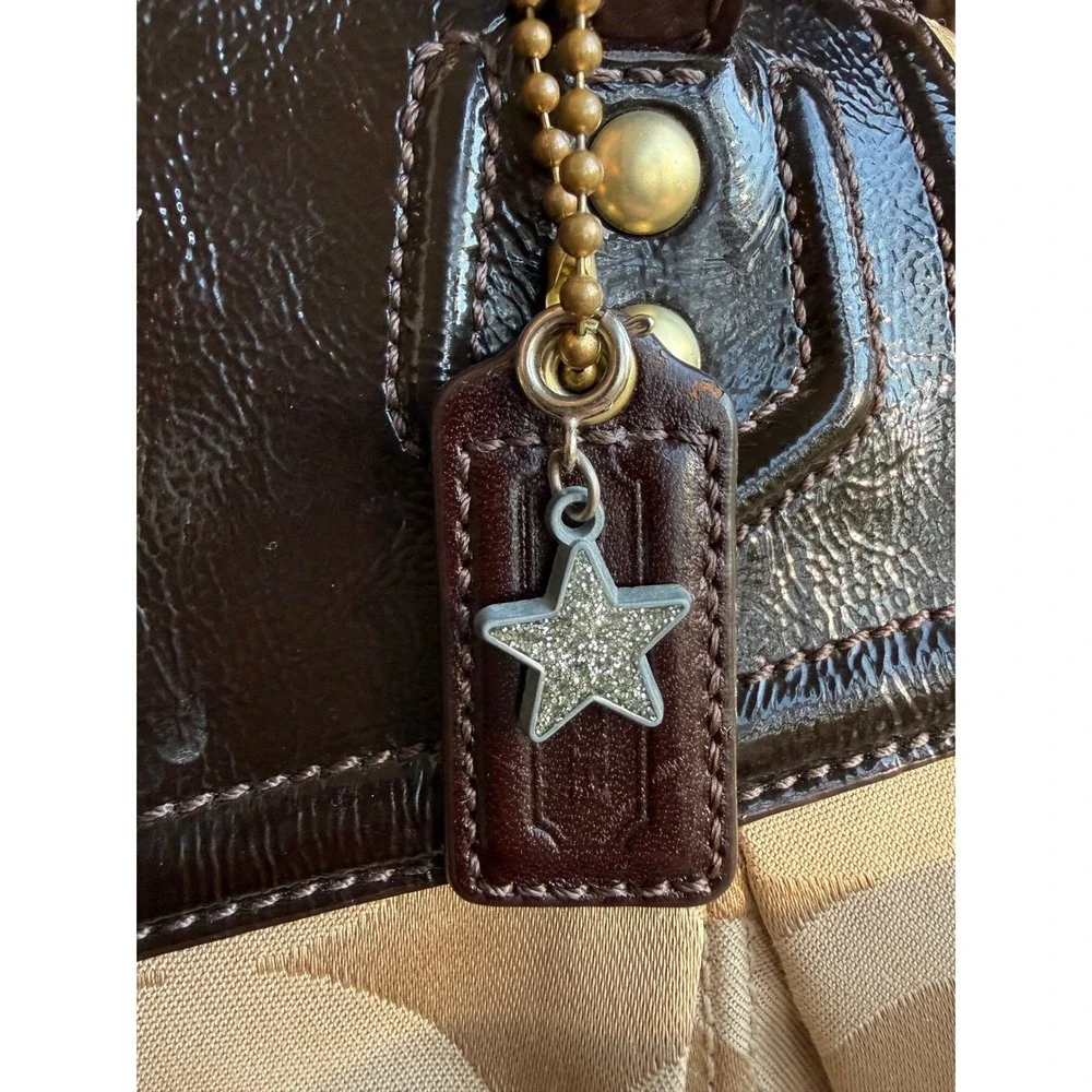 Coach‎ y2K Signature Monogram Brown Leather Shoulder Satchel Handbag Purse F0968